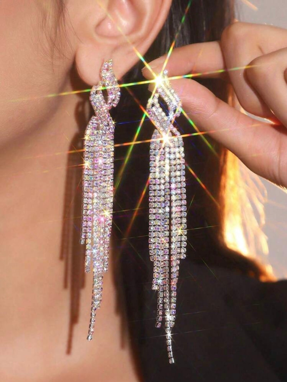Pair Of Rhinestone Tassel Drop Earrings For Women (4.92) - Image 4