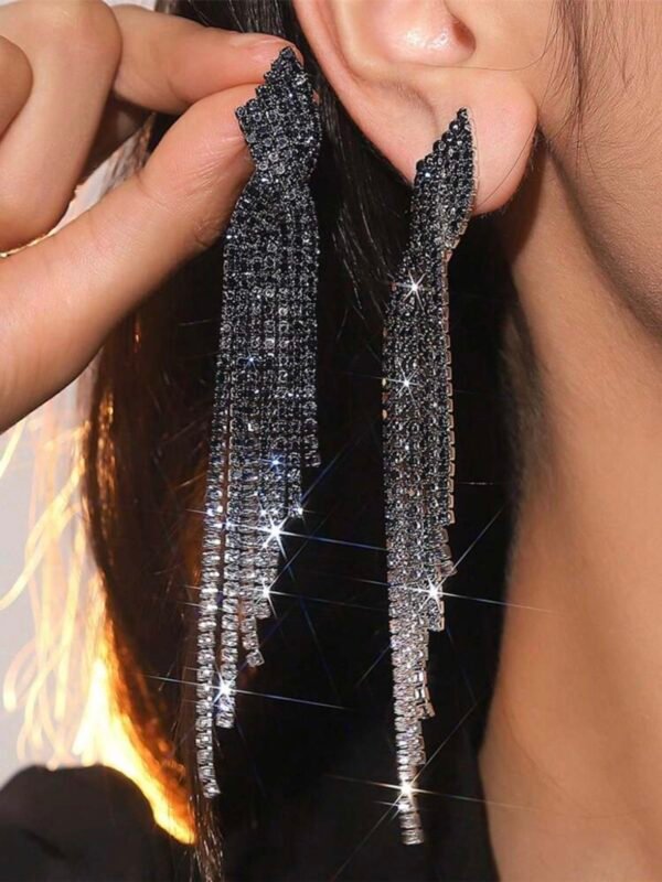 Pair Of Rhinestone Tassel Drop Earrings For Women (4.92) - Image 2