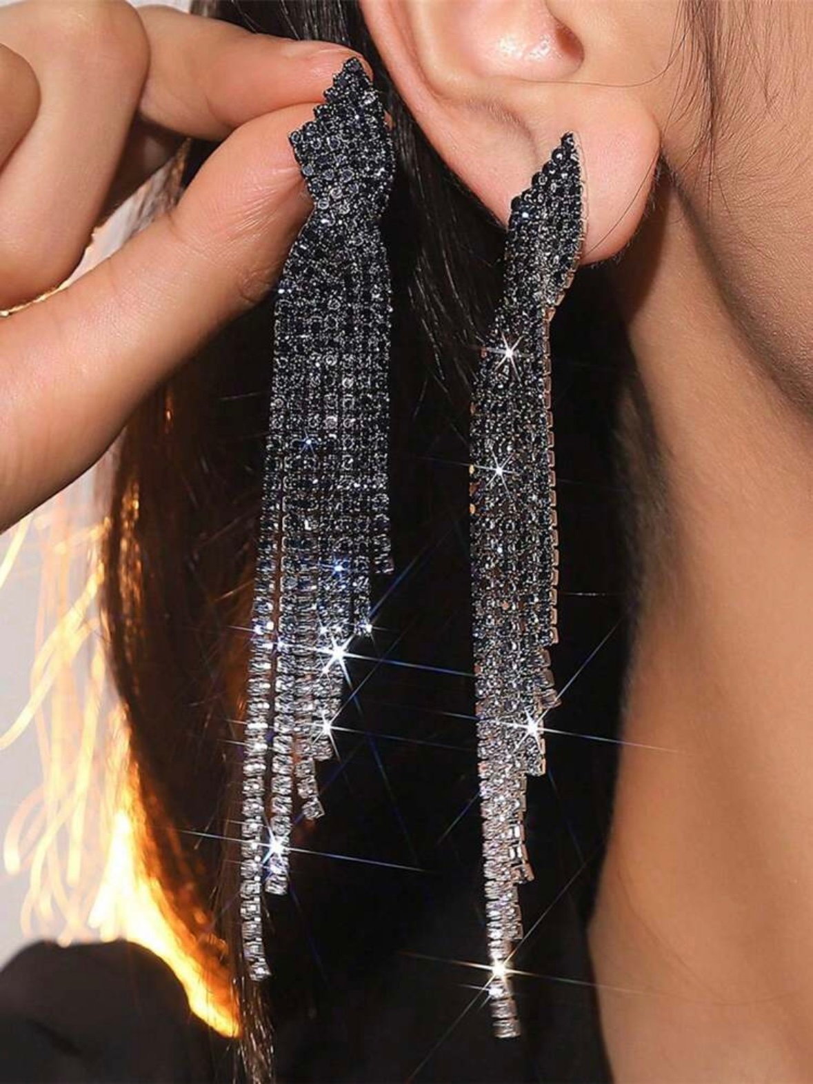 Pair Of Rhinestone Tassel Drop Earrings For Women (4.92) - Image 2