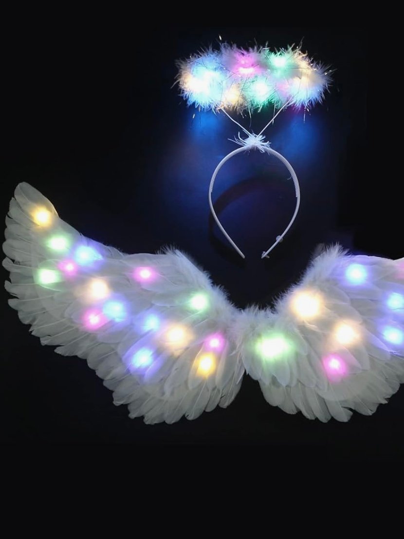 Angel Wings Light Up Adult Feathered Angel Wings With Halo (4.40) - Image 7