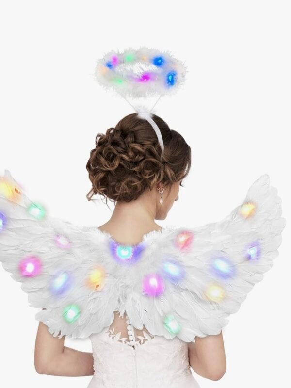 Angel Wings Light Up Adult Feathered Angel Wings With Halo (4.40) - Image 8
