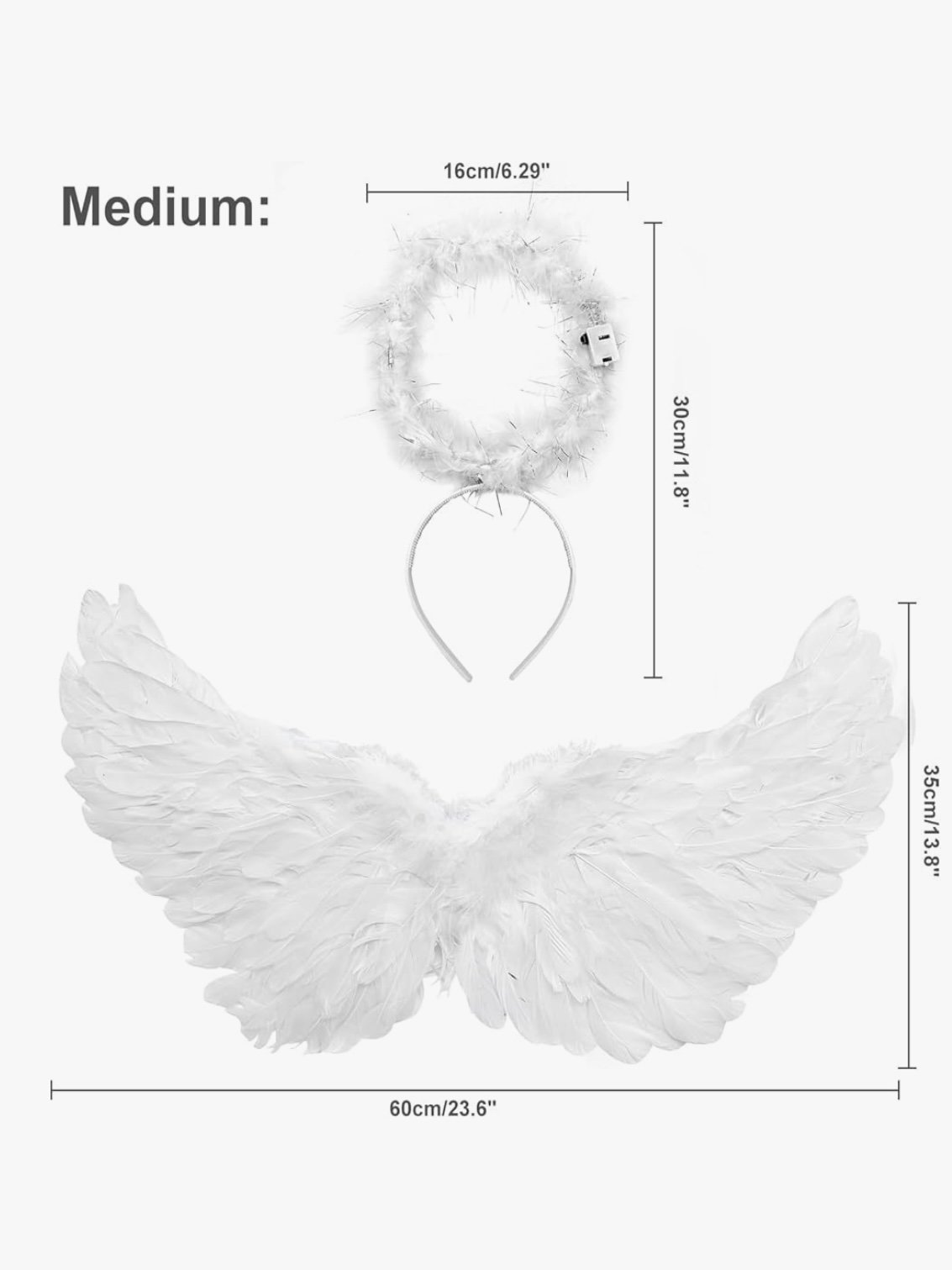Angel Wings Light Up Adult Feathered Angel Wings With Halo (4.40) - Image 6