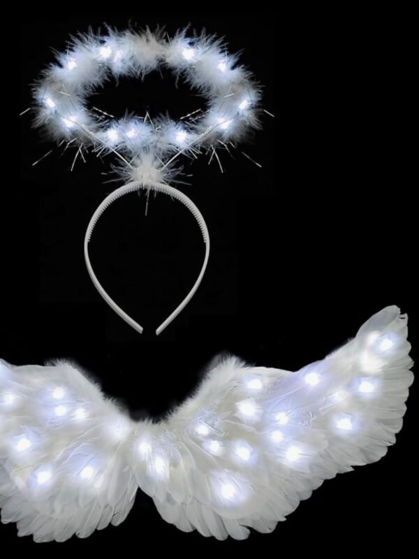 Angel Wings Light Up Adult Feathered Angel Wings With Halo (4.40) - Image 3