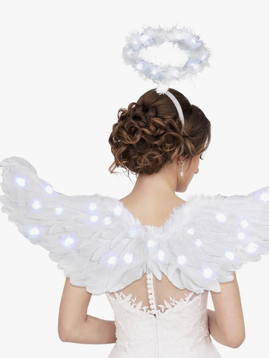 Angel Wings Light Up Adult Feathered Angel Wings With Halo (4.40)