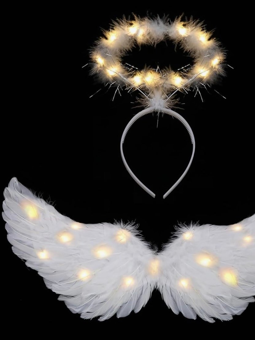 Angel Wings Light Up Adult Feathered Angel Wings With Halo (4.40) - Image 4