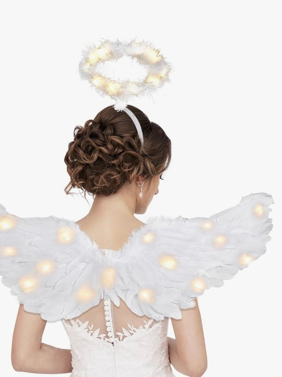 Angel Wings Light Up Adult Feathered Angel Wings With Halo (4.40) - Image 5