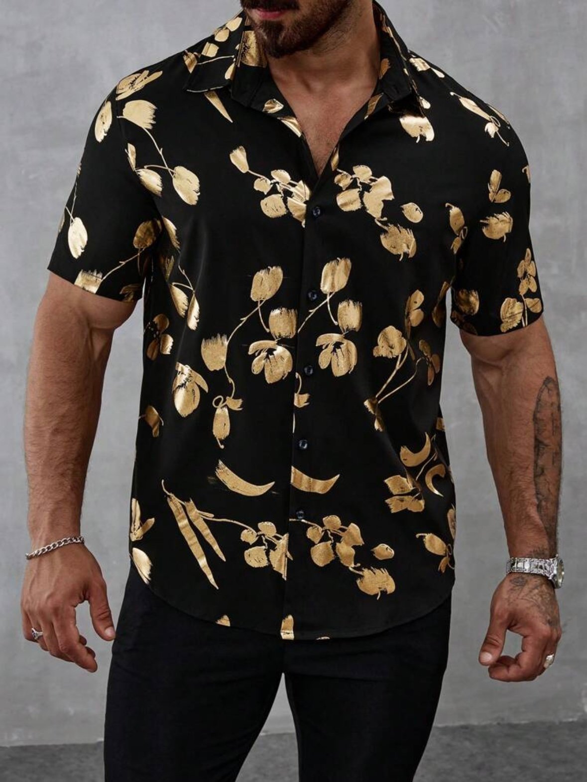 Men's Gold & Black Button Up Shirt (4.95) - Image 4