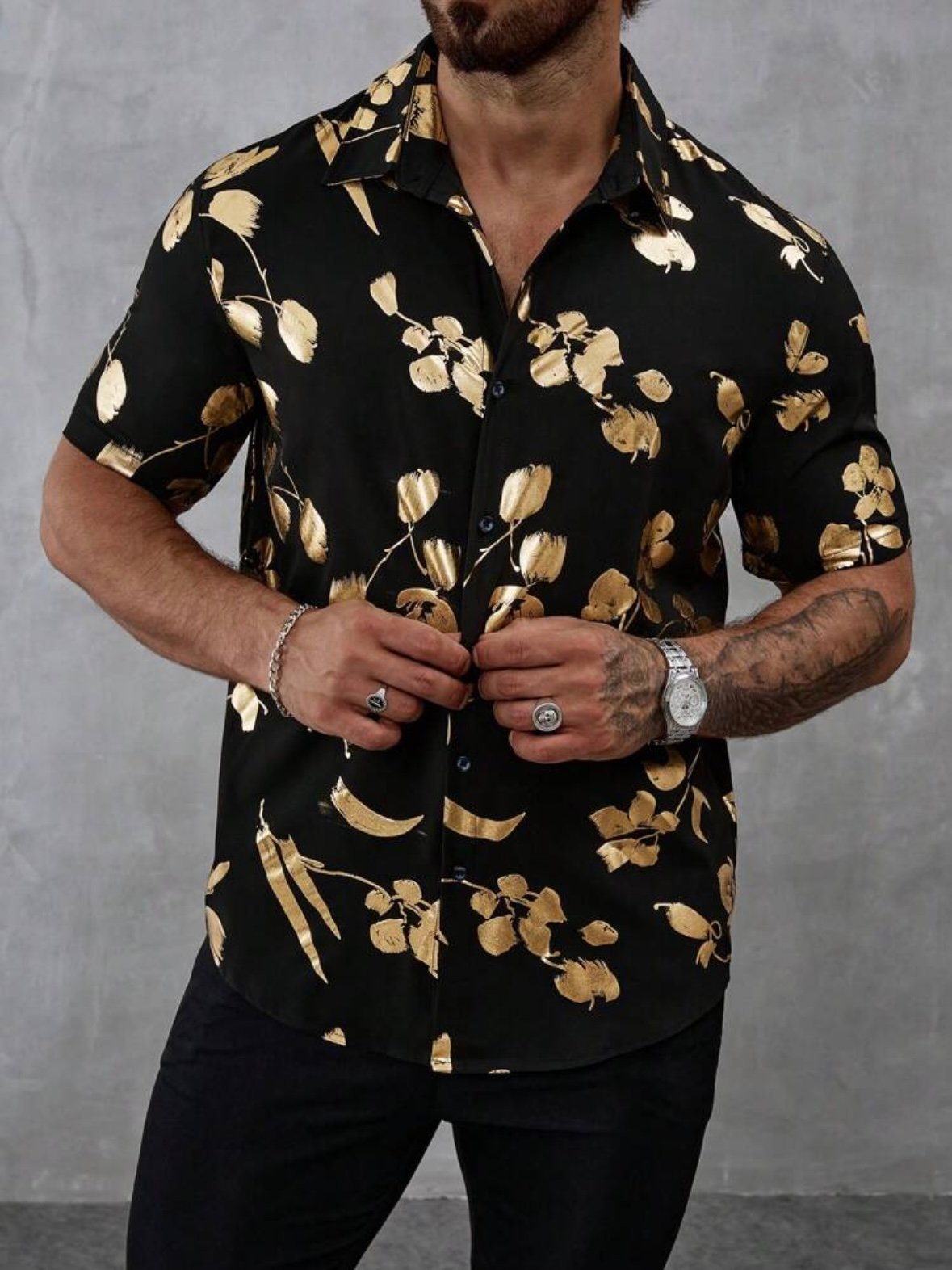 Men's Gold & Black Button Up Shirt (4.95) - Image 5