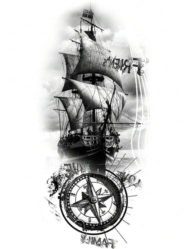 Temporary Pirate Ship & Compass Tattoo (5.0) - Image 4