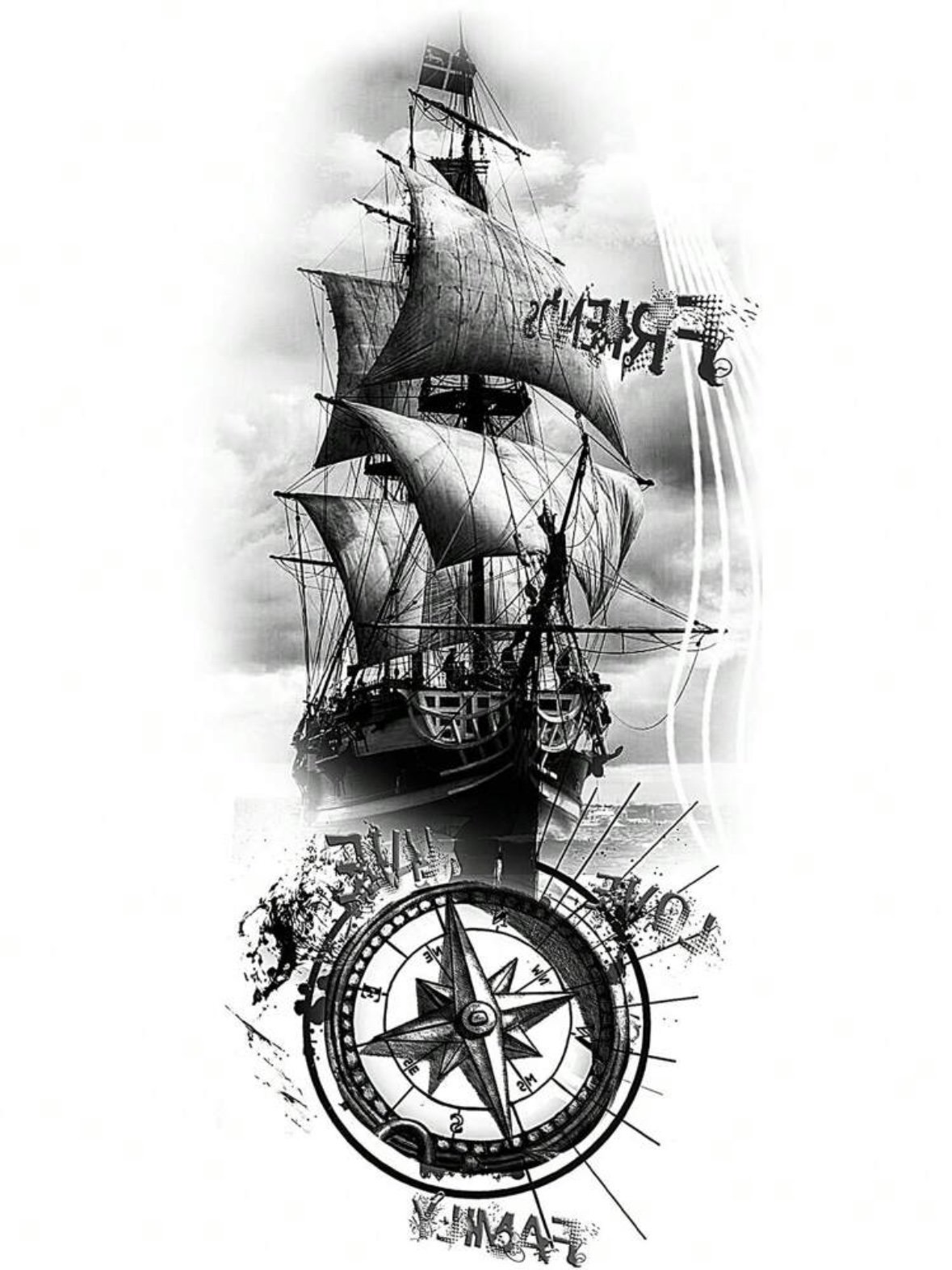 Temporary Pirate Ship & Compass Tattoo (5.0) - Image 4