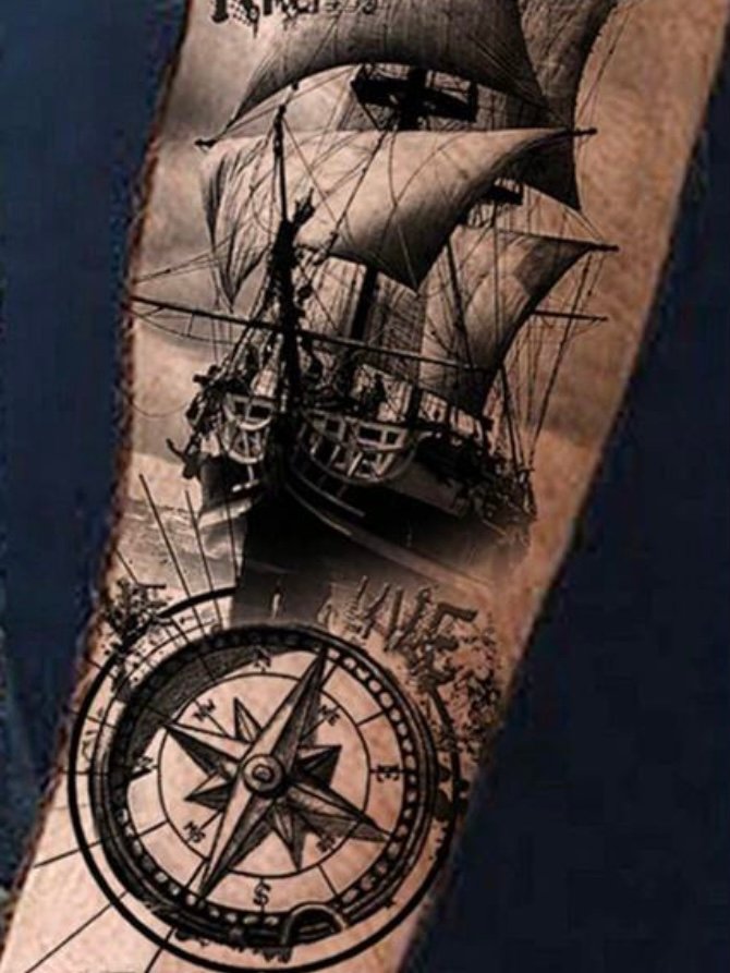Temporary Pirate Ship & Compass Tattoo (5.0)