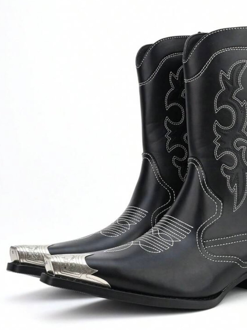 Metal Pointed Toe Embroidery Men's Western Cowboy Boots (5.0)