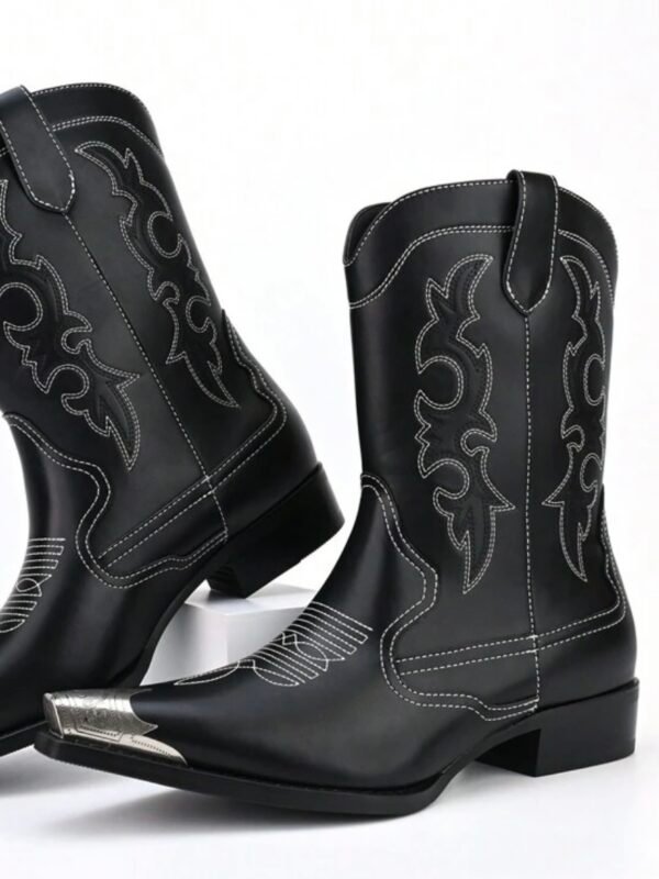 Metal Pointed Toe Embroidery Men's Western Cowboy Boots (5.0) - Image 2