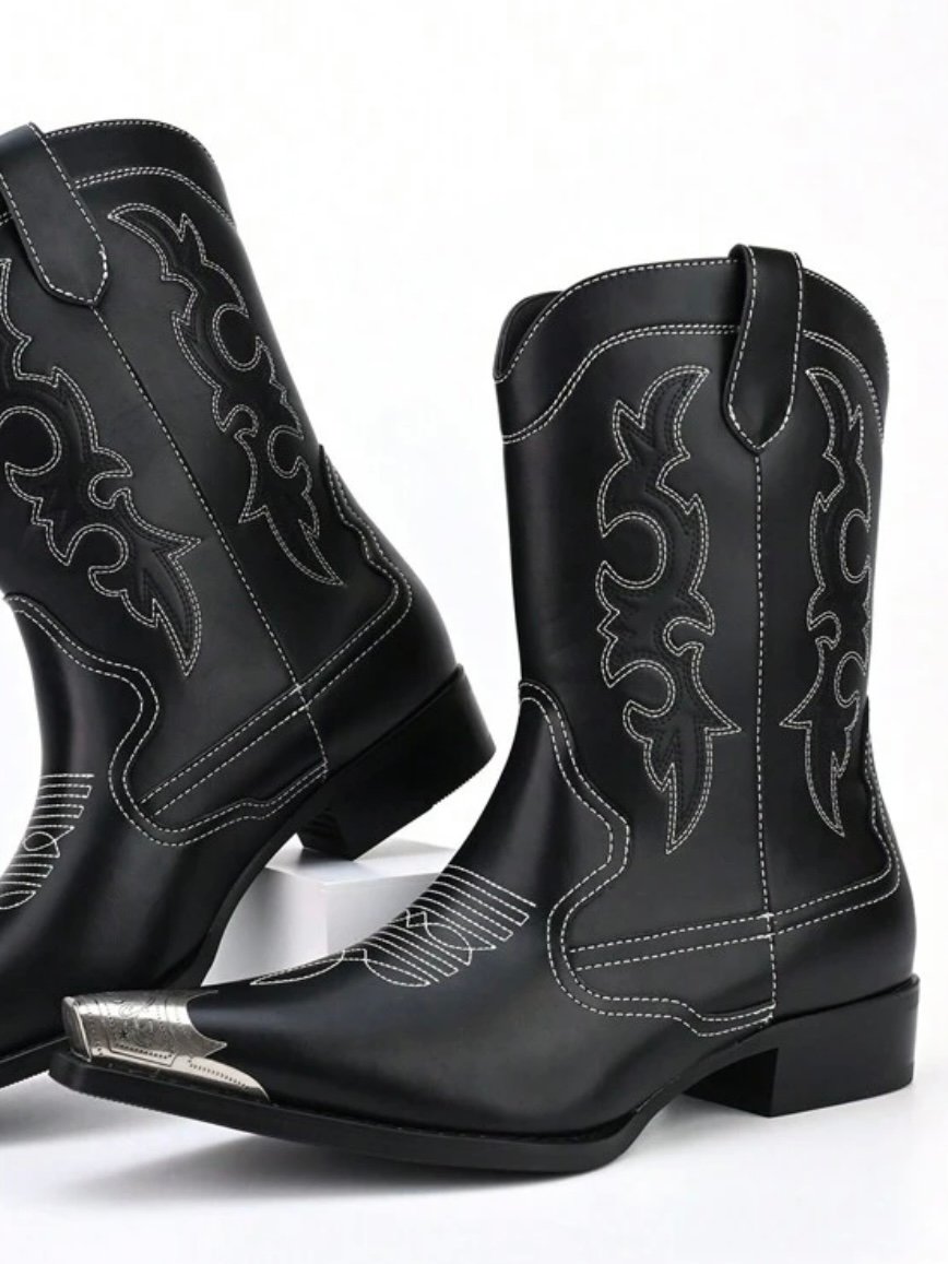 Metal Pointed Toe Embroidery Men's Western Cowboy Boots (5.0) - Image 2
