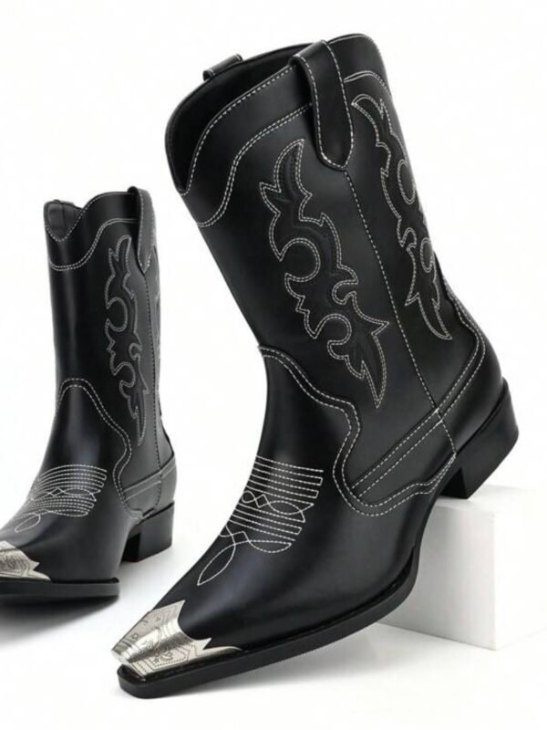 Metal Pointed Toe Embroidery Men's Western Cowboy Boots (5.0) - Image 4