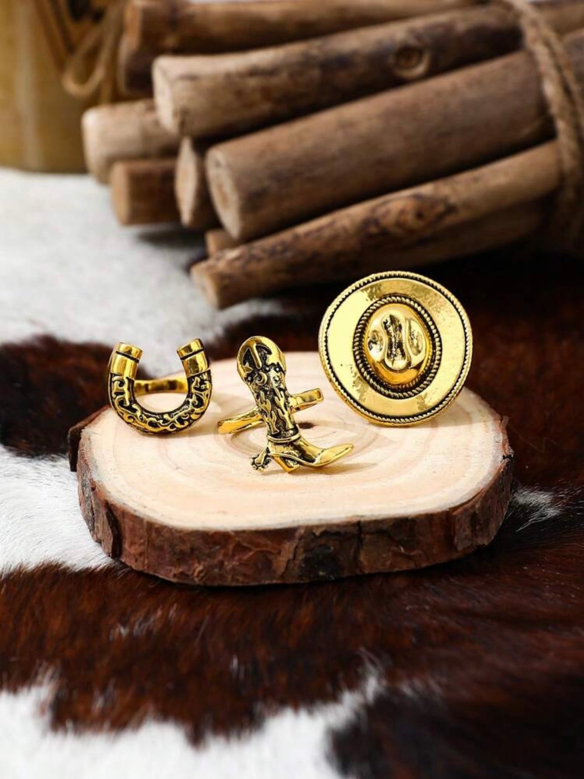 Cowboy Boot Hat & Horseshoe Ring Set For Women (4.92) - Image 2