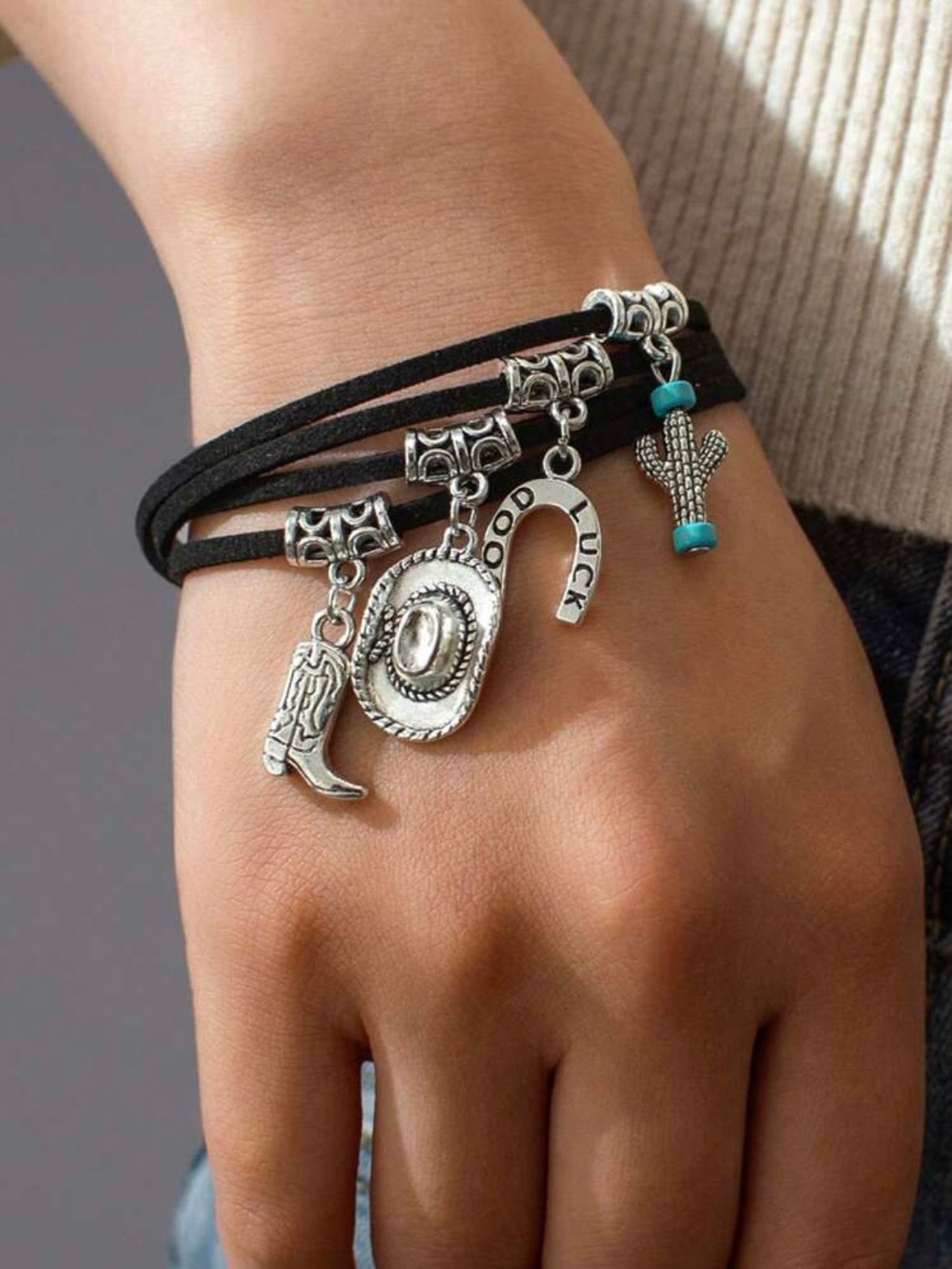 Turquoise Western Cowboy Boot Hat Horseshoe Bracelet (4.94) - Image 3