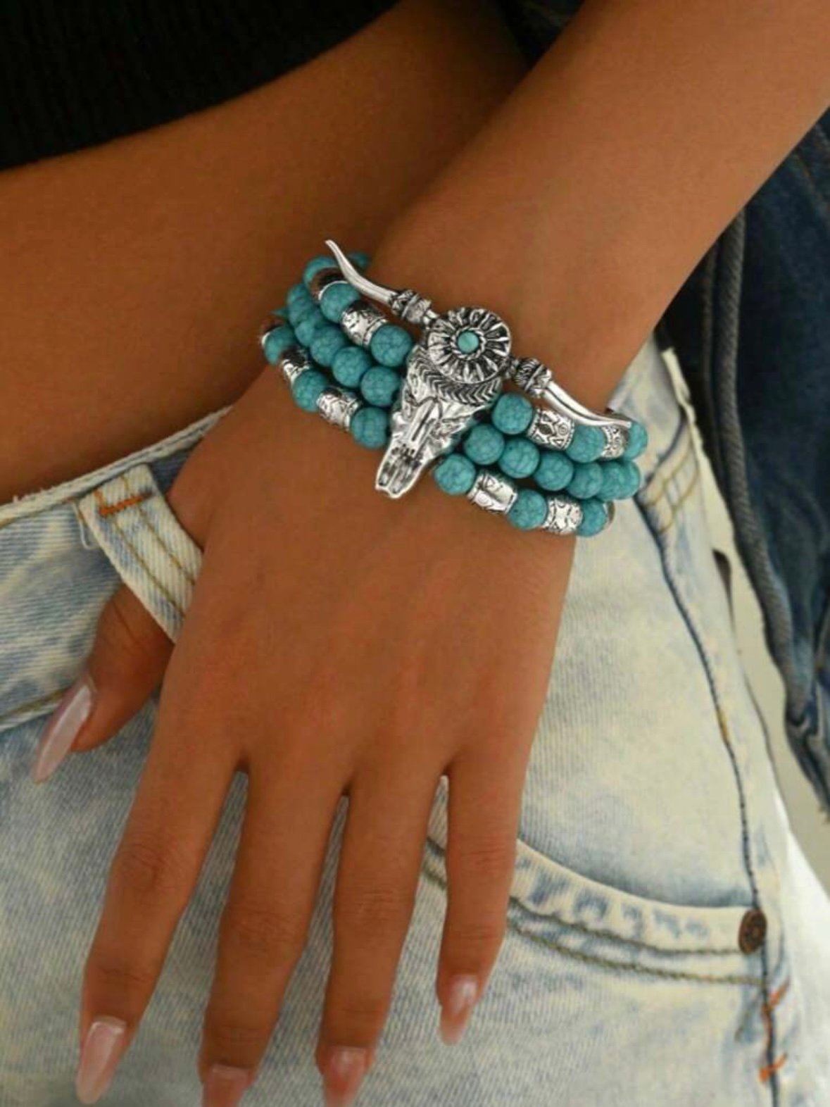 Bull Head Turquoise Western Bracelet For Women (4.94) - Image 7