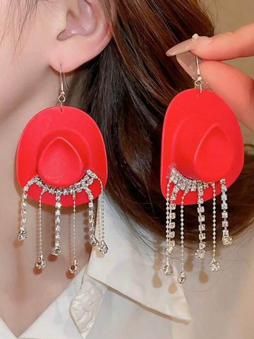 Cowboy Hat With Rhinestones Dangle Earrings For Women (5.0) - Image 4