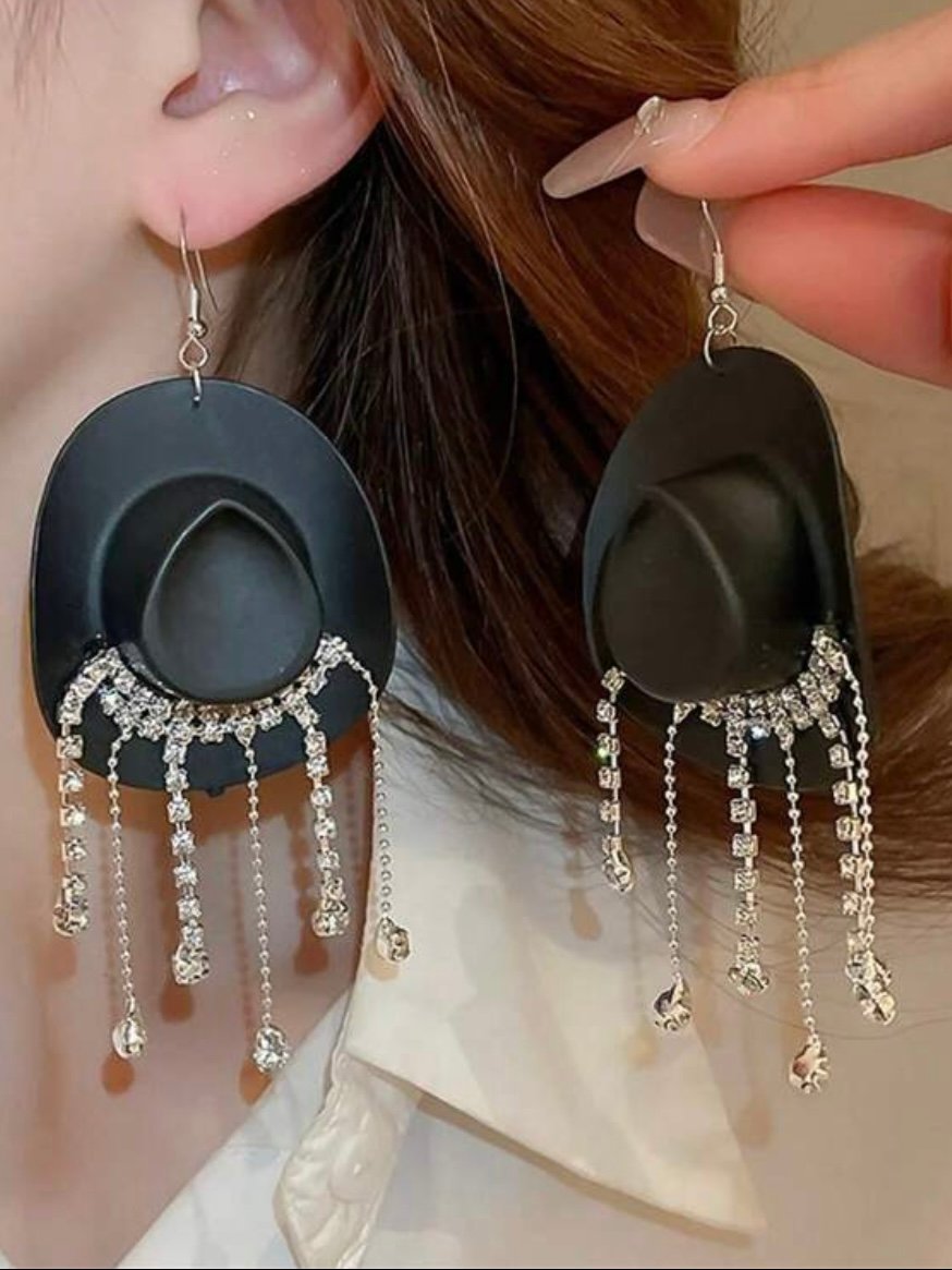 Cowboy Hat With Rhinestones Dangle Earrings For Women (5.0) - Image 7