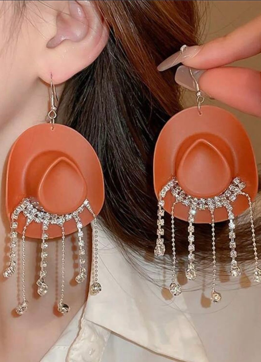 Cowboy Hat With Rhinestones Dangle Earrings For Women (5.0) - Image 3