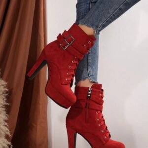 Women's Suede Heel High Heel Boots (4.91)