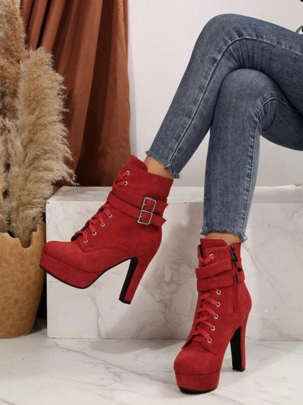 Women's Suede Heel High Heel Boots (4.91) - Image 5