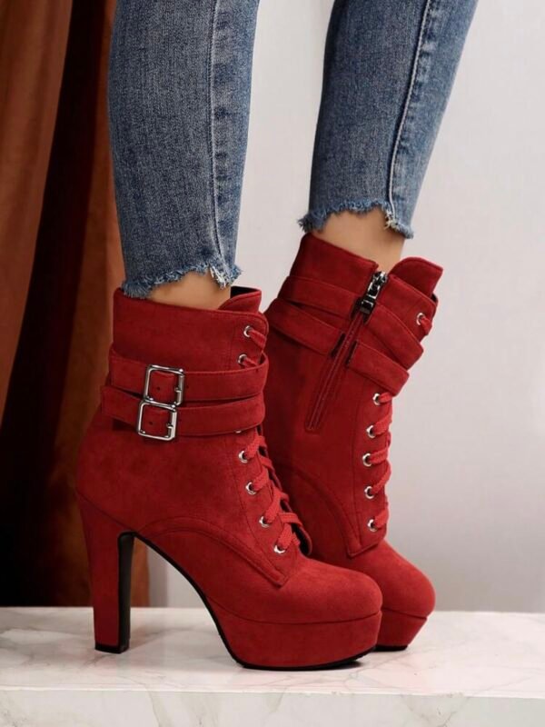Women's Suede Heel High Heel Boots (4.91) - Image 4