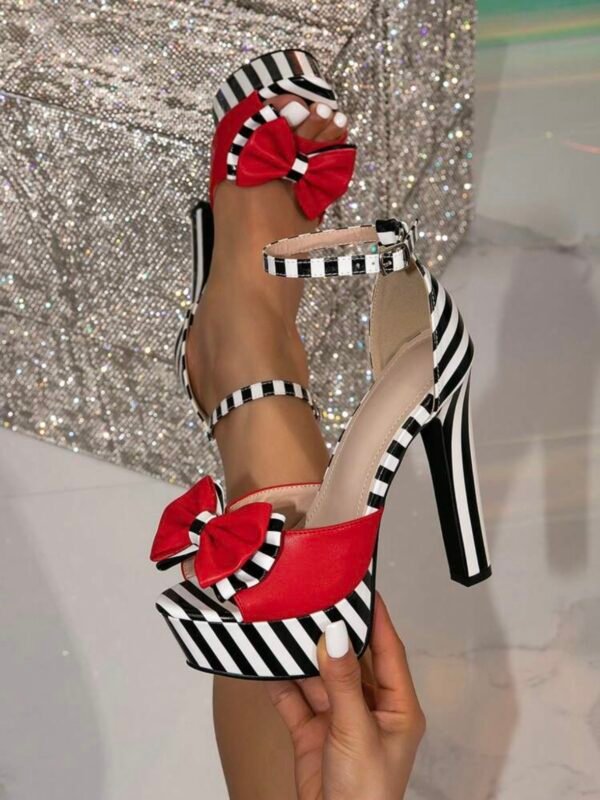 High Platform Bow Peep Toe Thick High Heel Shoes (5.0) - Image 5