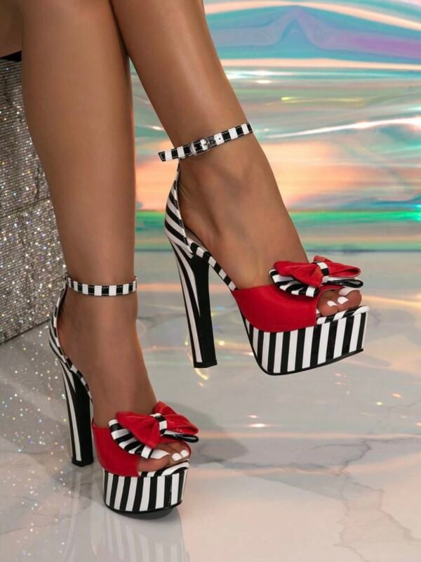 High Platform Bow Peep Toe Thick High Heel Shoes (5.0)