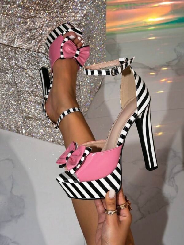 High Platform Bow Peep Toe Thick High Heel Shoes (5.0) - Image 8