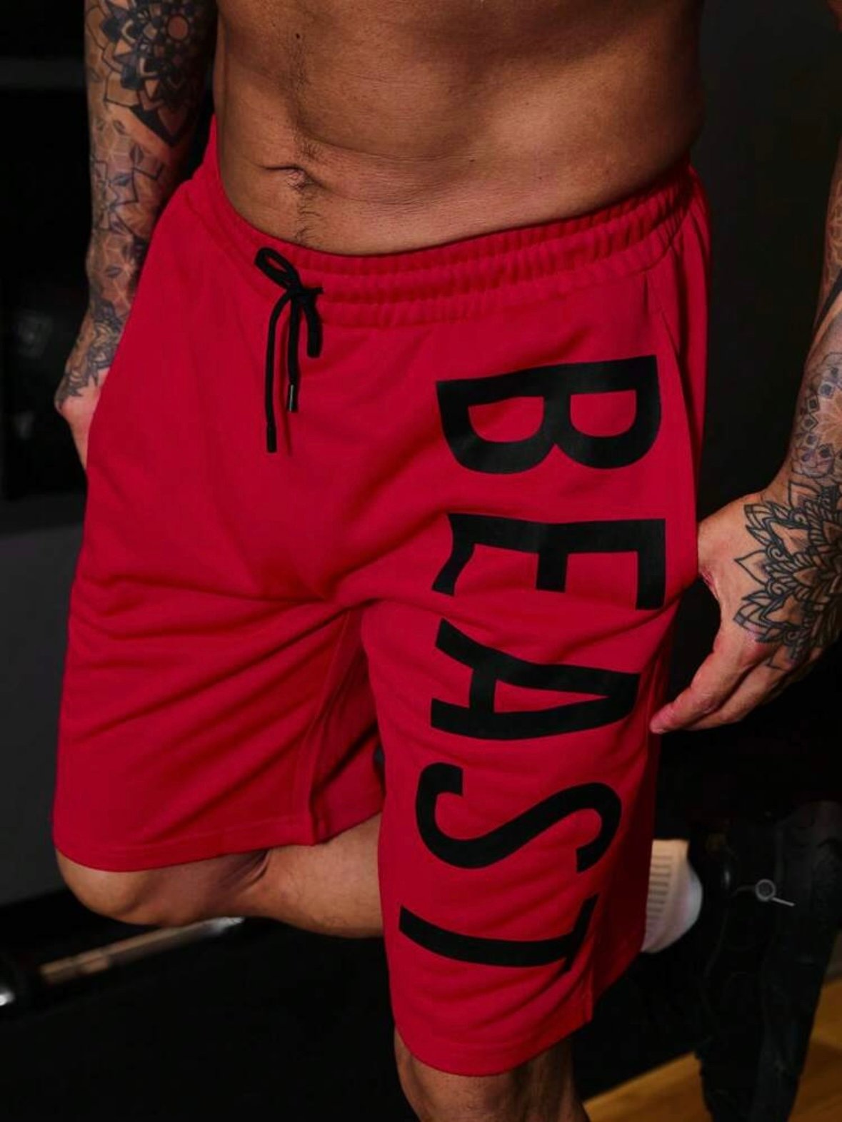 Men's BEAST Fitness Graphic Drawstring Gym Shorts (4.96)