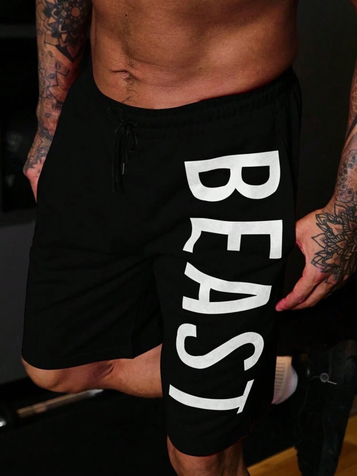 Men's BEAST Fitness Graphic Drawstring Gym Shorts (4.96) - Image 6