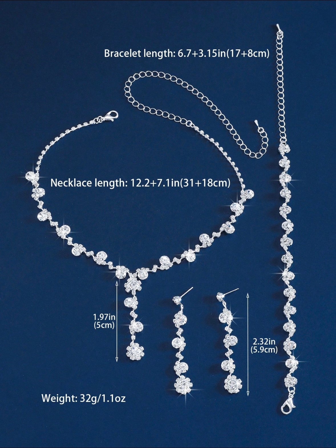 3 Piece Set Rhinestone Necklace Earrings Bracelet (4.96) - Image 5
