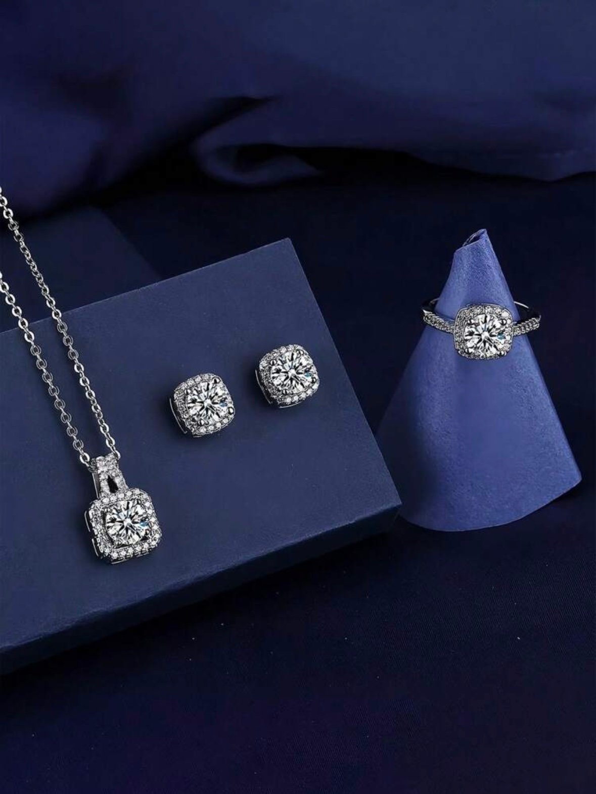Square Rhinestone Jewelry Set Earrings Necklace & Ring (4.89) - Image 4