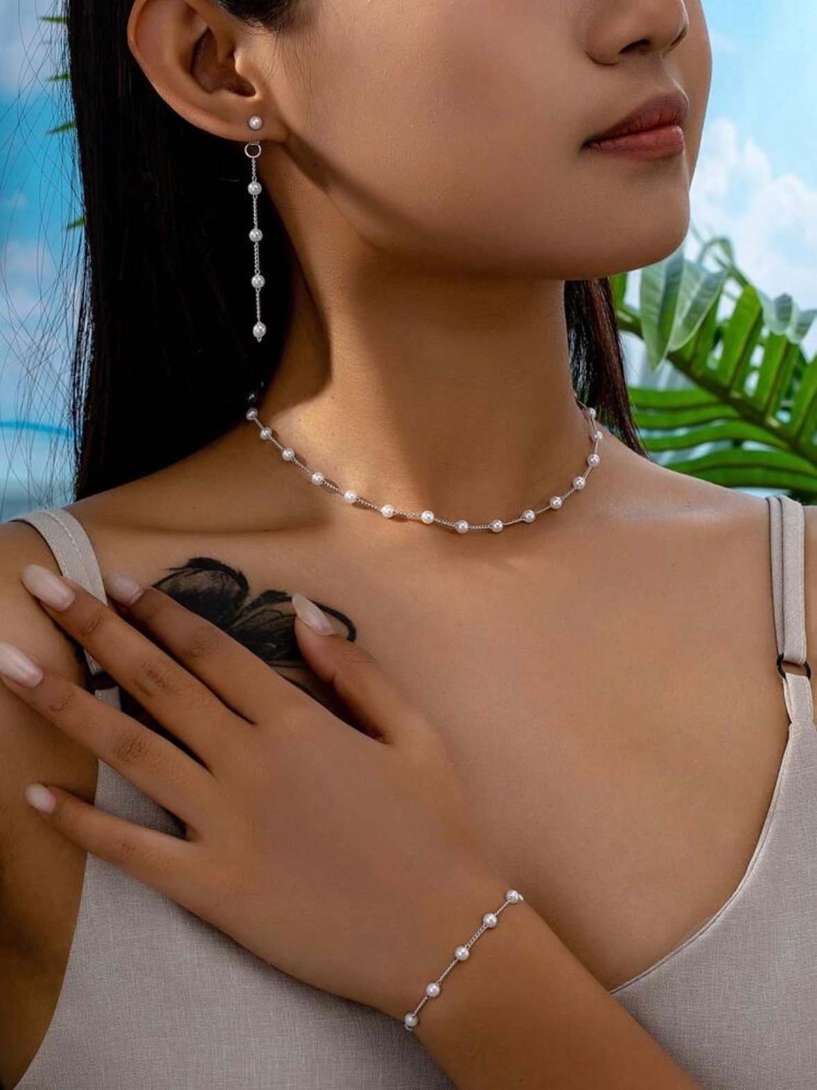 Set Of Chic Bracelet Necklace Earring Set For Women (4.87)