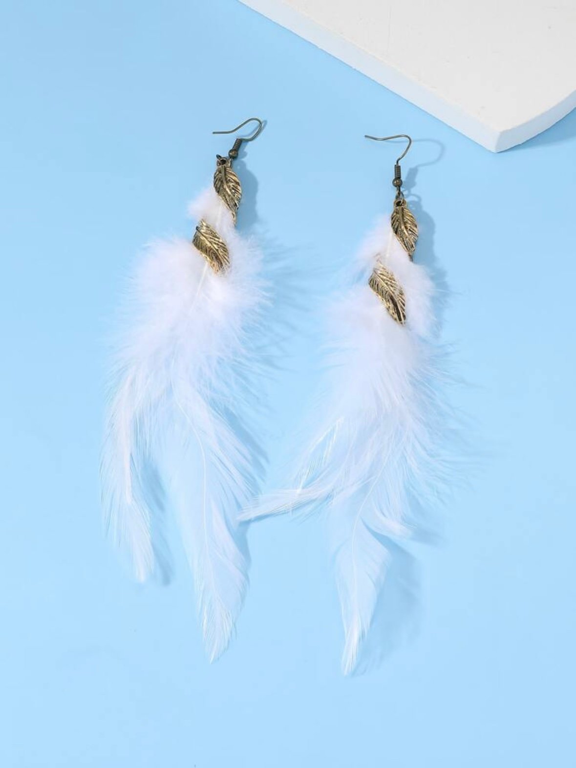 Feather White Dangle Earrings Western Style (4.93) - Image 3