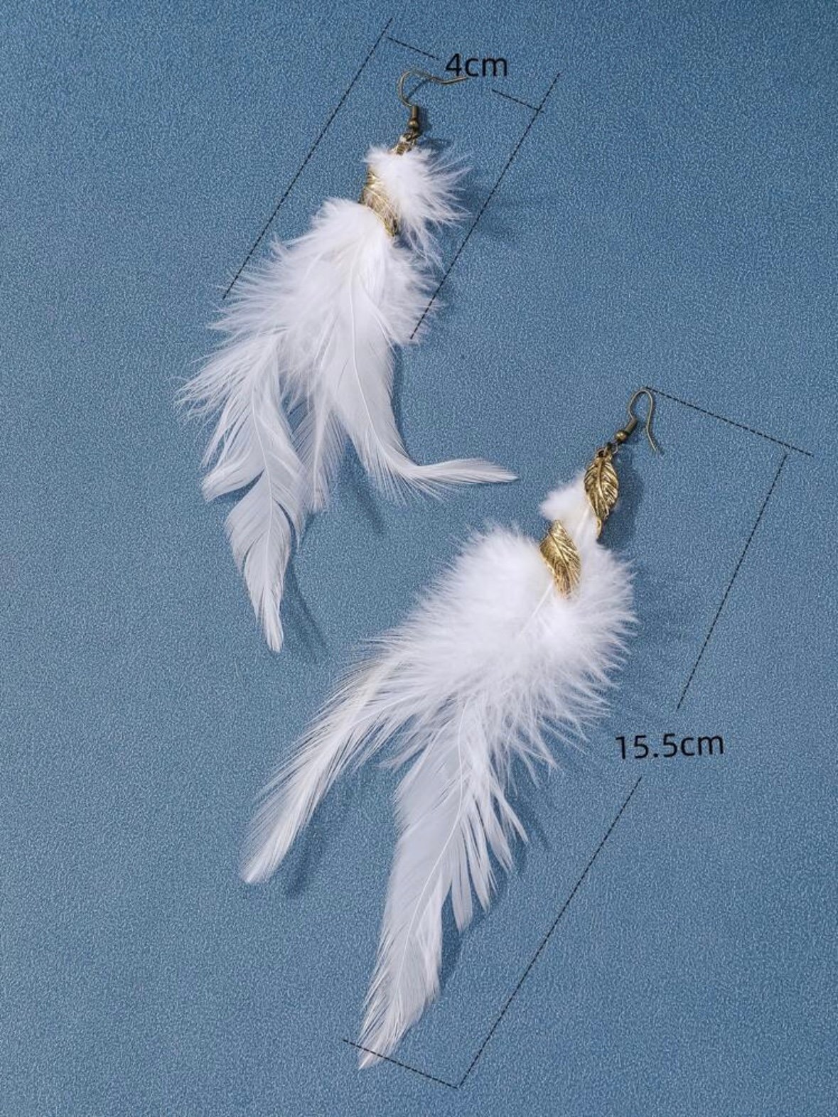 Feather White Dangle Earrings Western Style (4.93) - Image 4