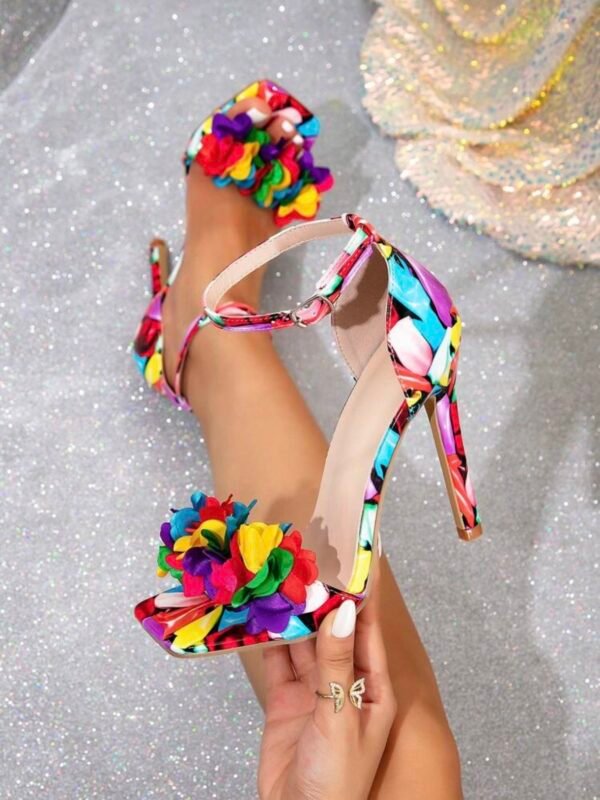 Floral Heel Sandal For Women Sexy Open Toe Shoe (5.0) - Image 5