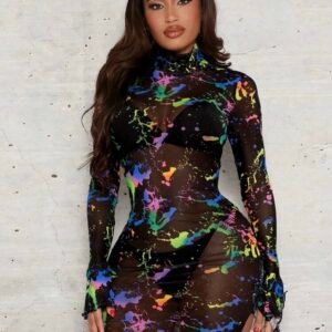 Sheer See-Through Women's Mesh Tight Neon Dress (4.91)