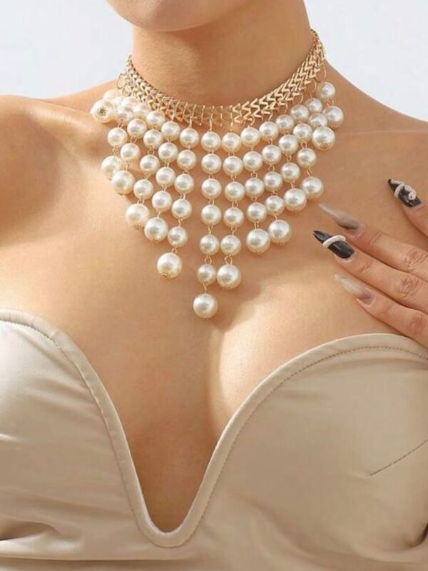 White Pearl Tassel Necklace Choker (4.90)