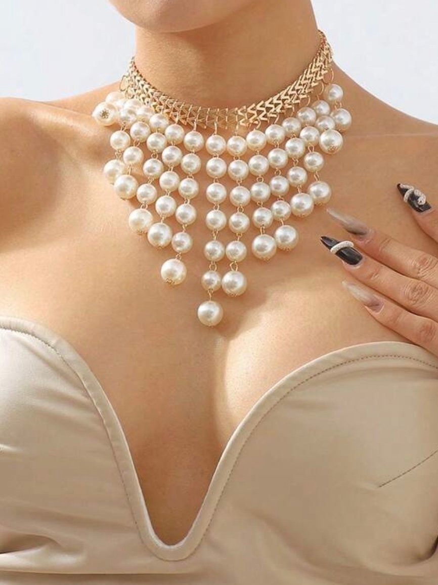 White Pearl Tassel Necklace Choker (4.90)