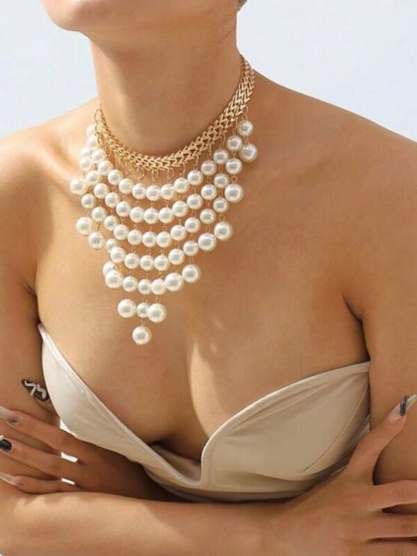 White Pearl Tassel Necklace Choker (4.90) - Image 2