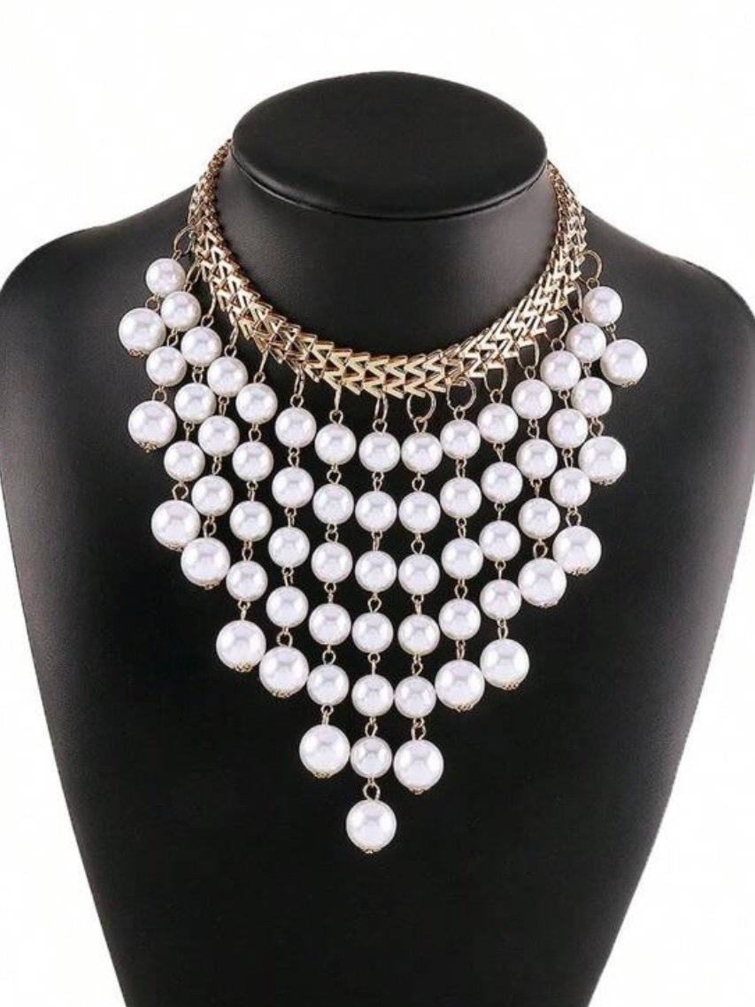 White Pearl Tassel Necklace Choker (4.90) - Image 5
