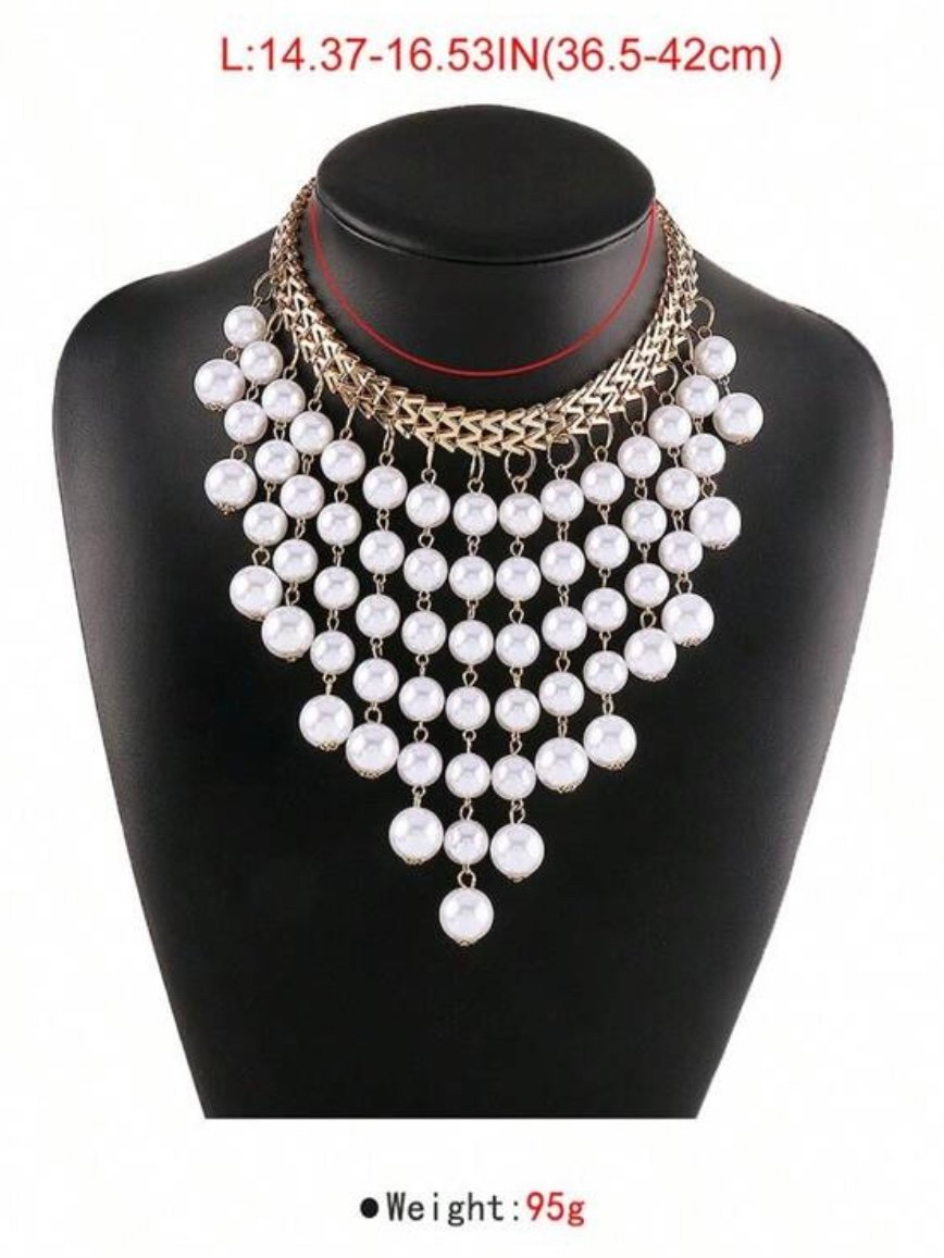 White Pearl Tassel Necklace Choker (4.90) - Image 4
