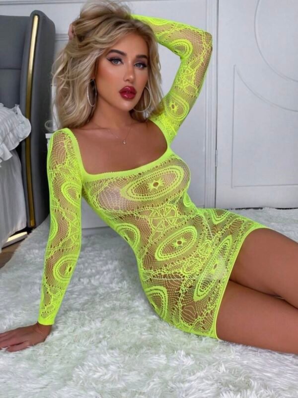 Neon Sexy Long Sleeve See-Through Sheer Lingerie Dress (4.79) - Image 2