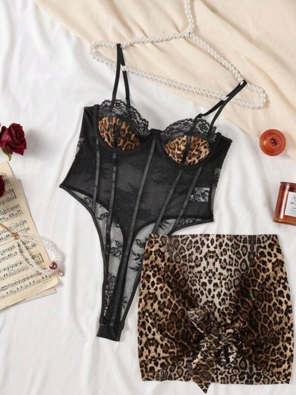 Sexy Leopard Lace Up Body Suit Corset Outfit (5.0) - Image 7