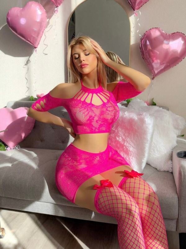 Pink Fishnet Lingerie Jumpsuit With Stockings Lingerie (4.91) - Image 5