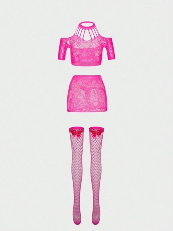 Pink Fishnet Lingerie Jumpsuit With Stockings Lingerie (4.91) - Image 7