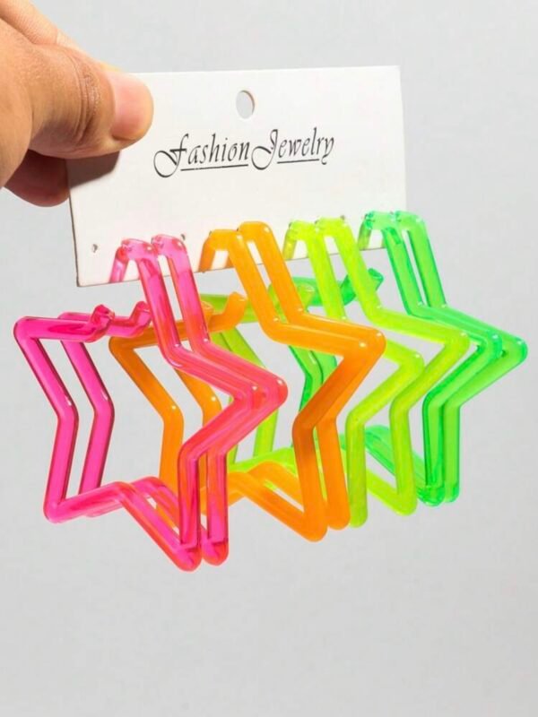 Neon Fluorescent 4 Pairs Oversized Shape Hoop Earrings (4.86)